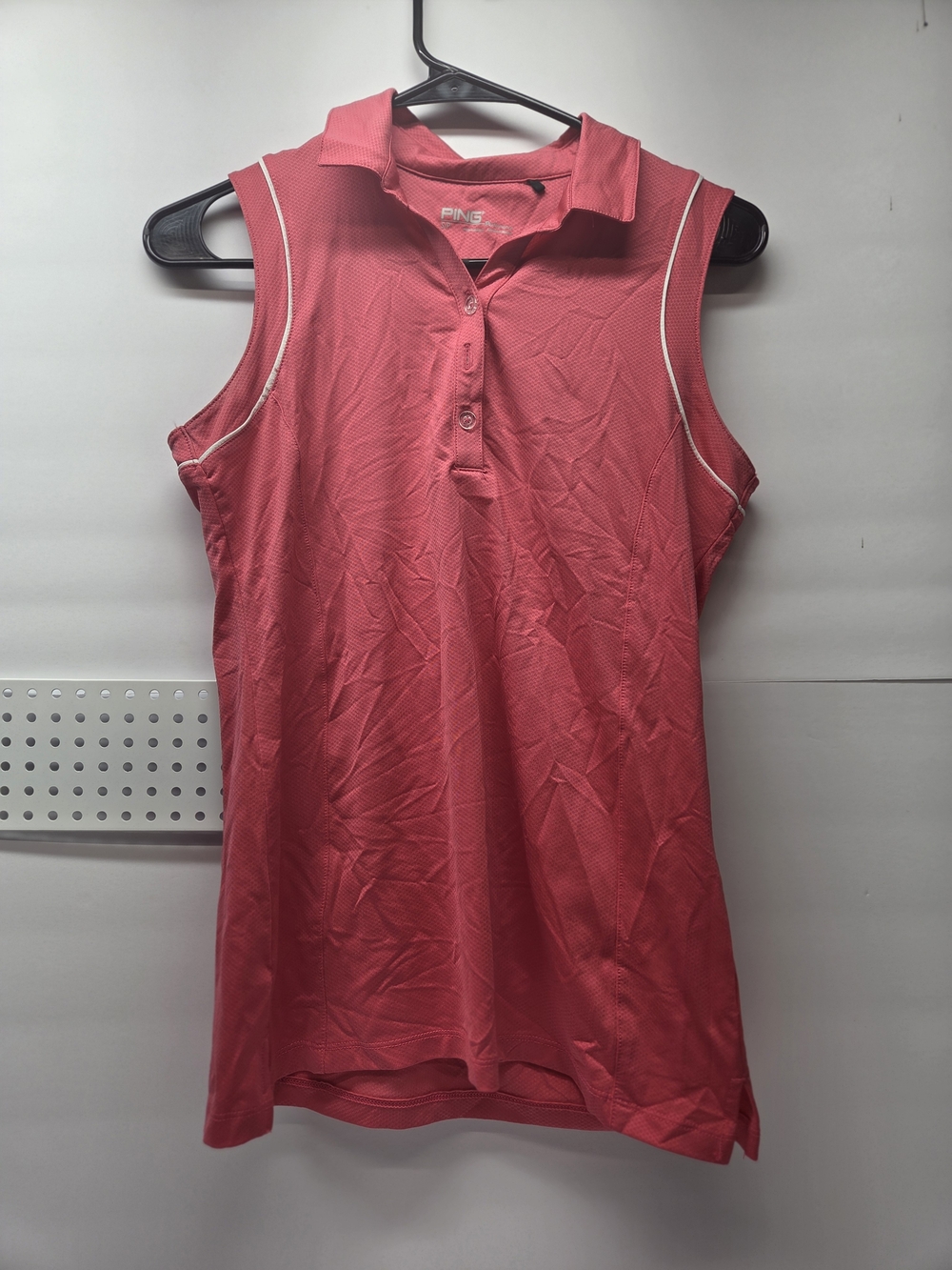 PING Coral Sleeveless Polo Tank Top with White Piping